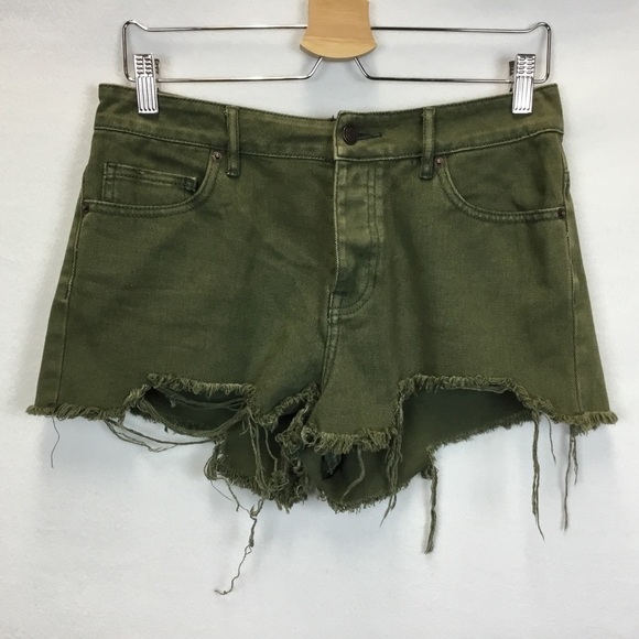Brandy Melville Pants - Brandy Melville Olive Green Denim Button Fly Cutoff Short